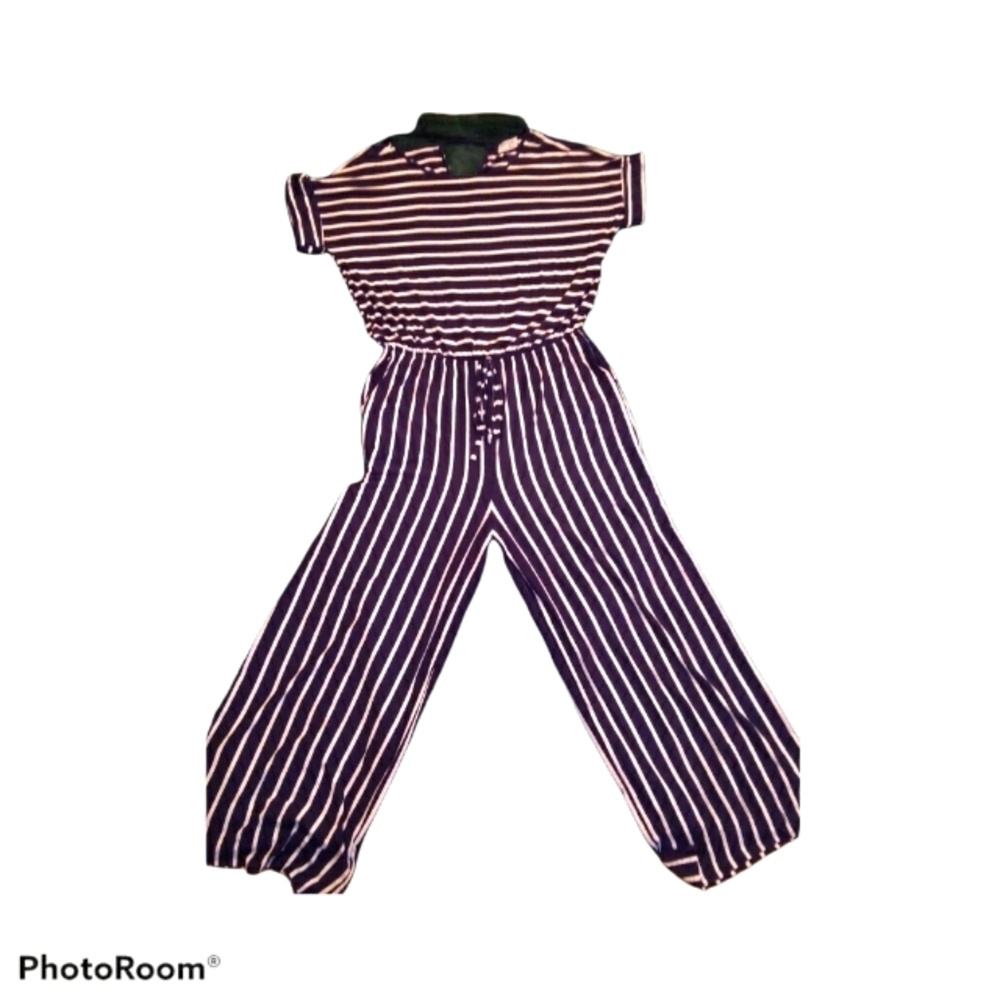 Zenana Blue with White Strip Jumpsuit